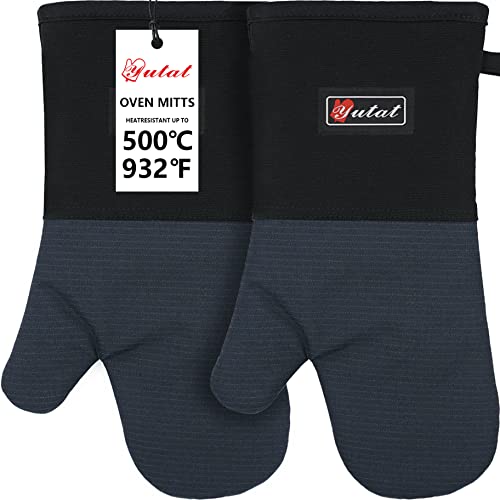 Oven Mitts, Cook Mittens 932℉/500℃ Heat Resistant Aramid Mitts with Quilted Liner Professionally Protect Your Hand During Baking Doing BBQ or Carry Hot Pot, 1 Pair