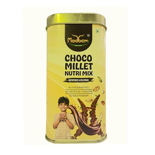 Image of Madbero Choco Millet Nutri Mix 225g (Pack of 2) | Ragi, Cocoa, Cashew, Almond, Walnut, Pistachio, Cardamom & Jaggery | No Refined Sugar or Preservatives | Chocolate Ready-to-Mix Blend