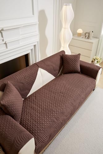 Image of HOMETHREADS Premium Cotton Sofa Cover Mat with PVC Backing for Non-Slip Comfort (Brown, 1 Seater Large| 70x90cm)
