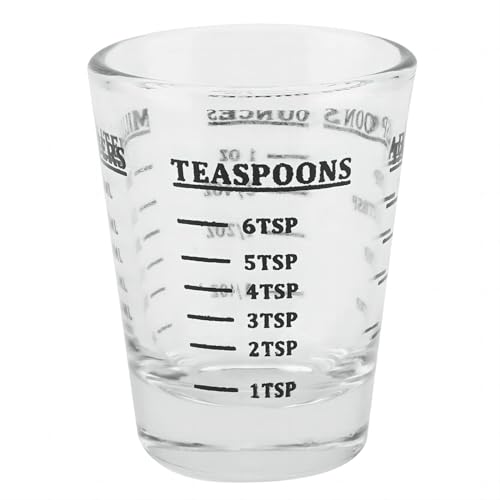 VIFERR Shot Glasses Measuring Cup 30ml Glass Mini Measures Round Liquid Glass Measurement Jug 1 Ounce with 4 Scales Oz/Ml/Teaspoon/Tablespoon Kitchen Tool