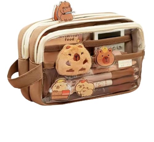 Bolsa para Lápis Capybara | Estojo de Lápis Capivara de Desenho Animado com Compartimentos | Estojo Escolar de Capivara