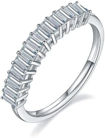 JIHANNA Moissanite Anniversary Rings for Women, 1ct Carat Emerald Cut Solid 925 Sterling Silver Half Eternity Wedding Bands Stackable Ring