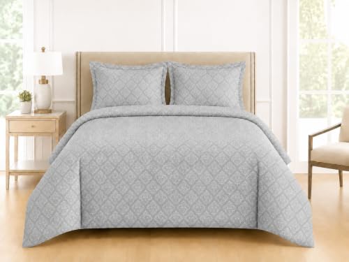 Image of DECOR2ADMIRE 400 TC Cotton Bedsheet with 2 Pillow Covers, Premium Damask Self Design Bed Sheet for Double Bed (Grey, Double King)