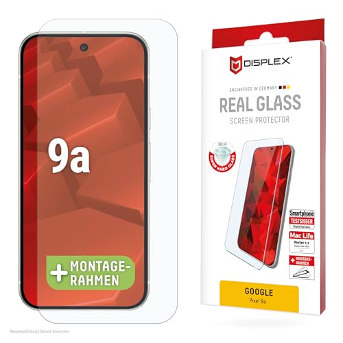 Displex Protection d'écran en verre véritable pour Google Pixel 9a - Dureté 10H - Anti-rayures et incassable - Cadre de montage EASY-ON inclus