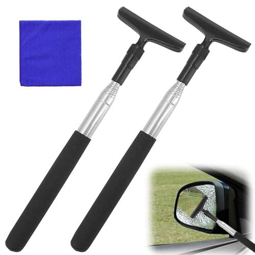 2PCS Raclette Vitre Voiture Noir, Raclette Pare Brise Voiture Telescopique, Essuie-Glace De Rétroviseur Latéral Rétractable, Kit De Nettoyage De Vitre pour Rétroviseur Fenêtre De Voiture