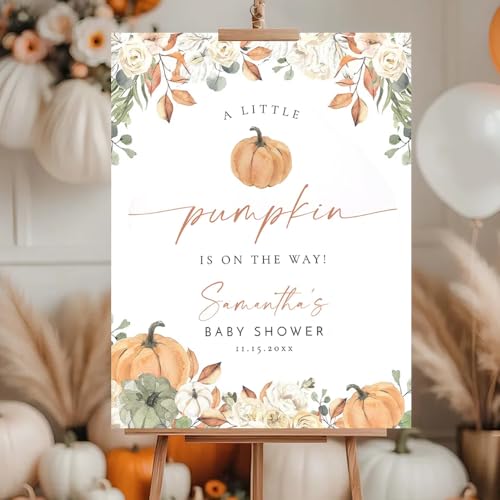 Pumpkin Baby Shower Welcome Sign, Little Pumpkin on the Way, Boho Fall/Autumn Harvest Entrance Poster, Party Decor