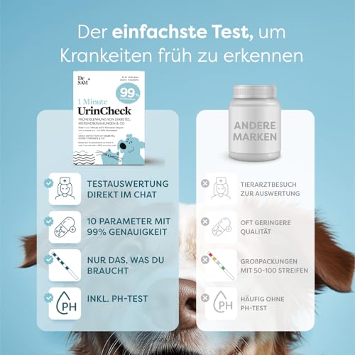 Dr. SAM UrinCheck-Schnelltest für Hunde & Katzen 5er Set - Früherkennung von Diabetes, Nieren- & Harnwegserkrankungen, 99% Genauigkeit, einfache Anwendung zu Hause und schnelle Diagnostik
