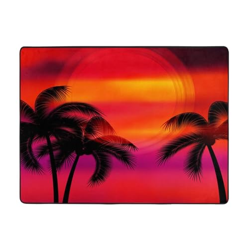 ラグ 夏休みのヤシの木 長方形 カーペット 洗える ラグマット 防音 滑り止め付 絨毯 防ダニ 抗菌 防臭 ふわふわ おしゃれ フランネルラグ 洗えるラグ マット オールシーズン 北欧