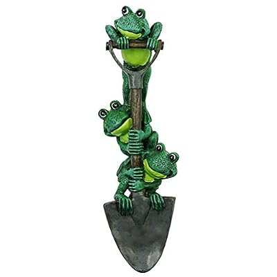 DreamsEden Frog Garden Statue Lawn Ornament Decor, 3 Cute Frogs Figurines on a Shovel, Fairy Outdoor Patio Yard Decorations
