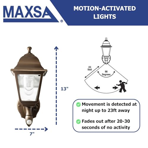 Image of Maxsa 46219 Premium Battery-Powered Motion-Activated Decorative Outdoor Cool White LED Wall Sconce Lighting Fixture, Metal Housing, Dark Copper (Pack of 4)