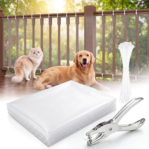 Pangda 3 x 15 ft Clear Banister Guard for Baby Balcony Netting Pet Transparent Stairway Safety Net Fence Door Balcony Transparent Netting Stair Cover with Zip Ties Hole Punch for Railing Window Patio