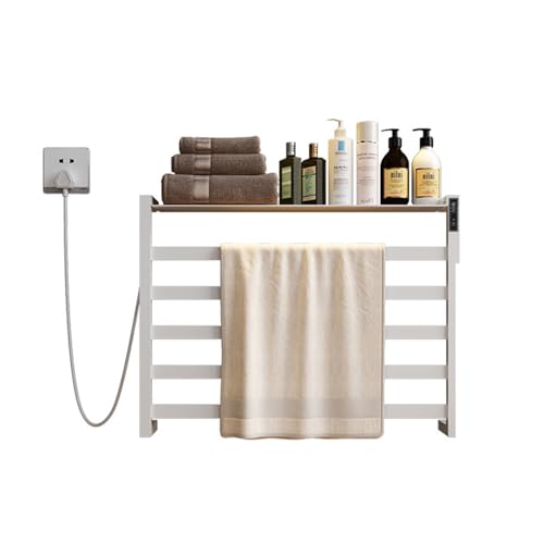 Toallero eléctrico de 5 Barras, Calentador de Toallas para baño con Estante Superior, toallero de Pared con Temporizador de Temperatura Constante de 4/6/8 h, Blanco, línea Derecha