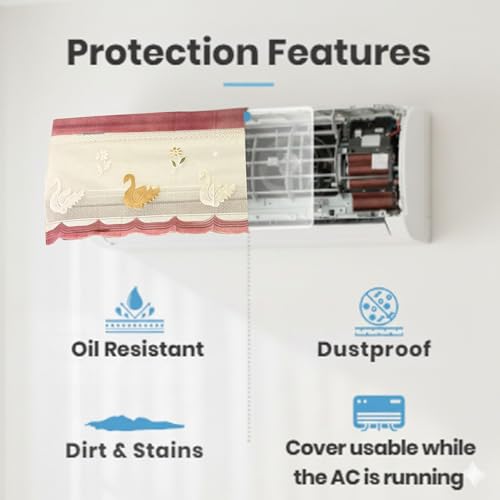 Image of Combo Cotton Net Split AC Cover Indoor Unit for 1.5Ton Capacity AC, Premium Work Indoor AC Dust Protection Cover Designer Summer Ac Cover for 1.5Ton Ac (38 X 15.35 X 7.8 inch, Peach & Blue)