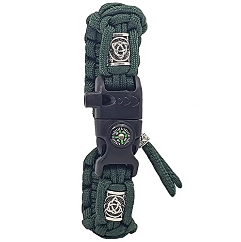 Camping Survival Kit | All-in-One Survival Bracelet - Emergency Whistle, Compass, Fire Starter, and Flint Scraper, Adjustable Paracord Bracelet with Silver Viking Beads - USA Made (Emerald Green)