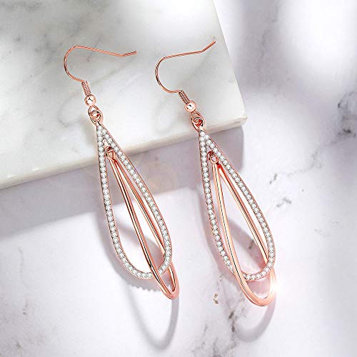 Viennois Teardrop Dangle Earrings For Women Crystal Drop Dangling Earring Rhinestone Double Oval Twist Girls Wedding Gifts (Rose Gold) #TOP3