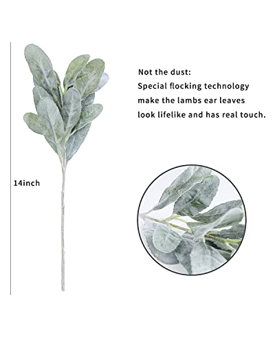 Duhouse Faux Lambs Ear Stems 6Pcs Artificial Lambs Ear Greenery Fake Floral Arrangement For Home Wedding Bouquet Diy Craft Farmhouse Decor #TOP1