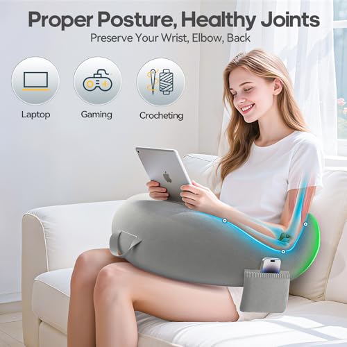 Gaming Kissen & Lesekissen, Reading Pillow für das Sitzen auf dem Bett/Sofa/Fußboden, Fütterungs/Häkelkissen mit großer & Ergonomic Gaming Pillow, Gamer Kissen für Ipad/Laptop - Grau