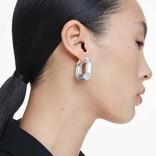 Swarovski Orecchini A Cerchio Lucent, Forma Ottagonale, Piccoli, Bianchi - 5