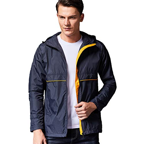 PrettyChic Men's Waterproof Rain Jacket Lightweight Windbreaker Hooded Water Resistant Shell Coat Cycling Raincoat, Yellow, TagsizeXL=USsizeS