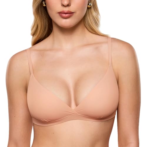 Image of INLYRIC Women's Inbarely Triangle Bralette Comfortable Unlined V Neck Wireless Smoothing Bra Top Stretch