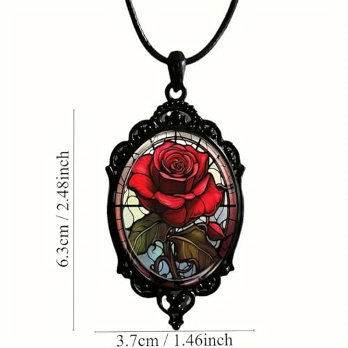 Gothic Rose Glass Necklace for Women Vintage Satan Demon Pendant Halloween Roses Necklaces Dark Punk Style Necklace Victoria Emboss Necklaces Mystic Witch Jewelry Gift Accessories3