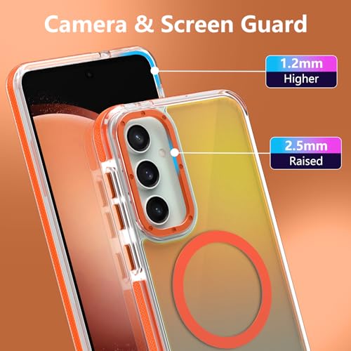 Image of Magnetic Case for Samsung Galaxy S23 FE 5G [Compatible with Magsafe] [Cute Fashion Fluorescent Design] [1 Screen Protector] Slim Translucent Matte Case for Galaxy S23 FE 5G 6.4 inch, Orange