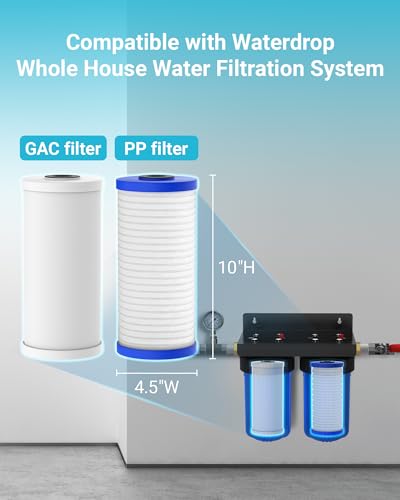 Image of AQUA CREST WF10PG Whole House Water Filter, Compatible with WHF21-PG, GE FXHTC, GXWH40L, 3M Aqua-Pure AP810, Culligan RFC-BBSA, Any 10 inch x 4.5 inch System, Reduces Sediment, Chlorine, Taste, Odor
