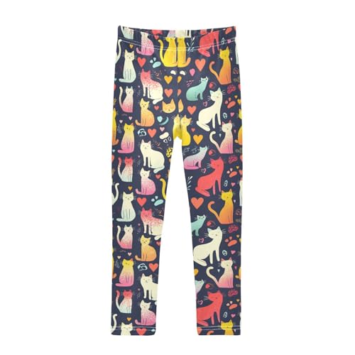 Cute Cats Girls' Leggings Toddler Doodles Hearts Kids Yoga Pants Dance Active Tights 4T
