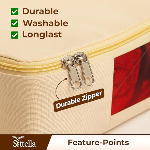 Image of SITTELLA Cotton Canvas Clothes Storage Bags /Saree Covers with Zip for Storage Specially Design for Woman Dresses, Sarees, Lehengas for Wardrobe Organizer (beige, PK 02)