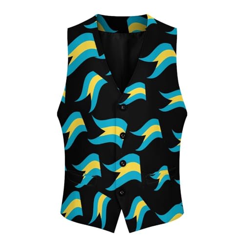 Bahamas Flag Novelty Men's Suit Vest Funny Formal Dress Vests Business Waistcoat3