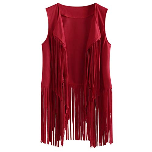 Womens Retro Western Fringe Vest Tops Classic Suede Leather 70s Cowboy Shirt Sleeveless Tassels Cardigan Jackets