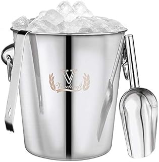 Vinekraft Ice Bucket 3.8L, Stainless Steel Party Drink Chiller with Tongs and Ice Scoop Luxury Gift Package