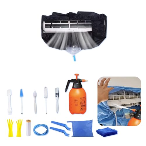 ZSPLIT-MAIR Kit Nettoyage Climatiseur Mural，Kit Nettoyage Climatisation Split，Nettoyage Climatisation Split，Bâche Nettoyage Clim(15 pièces, noir, taille moyenne : 68-98 cm / 27,55-39,37 pouces)
