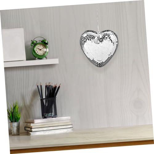 Adorno colgante en forma de corazón con superficie espejada para fiestas, bodas y decoración del hogar, temática disco miniatura 5