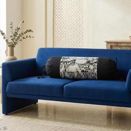 Image of SAJAVAT HOME Printed White & Black Bolster Cover Set of 2 | 32x15 Inch Round Side Pillow Covers with Adjustable Ties | Stylish Diwan Cushion Covers for Sofa, Bed & Couch