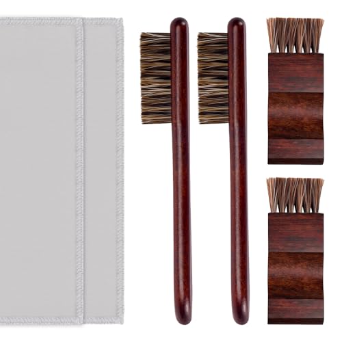 GLEECOSY 6 Pieces Silver Polish Set, Set with 4 Horsehair Brushs & 2 Polishing Cloths, Detail Workewelry Jewelry Cleaning Brush for Silverware, Plates, Earring, Cutlery, Ring