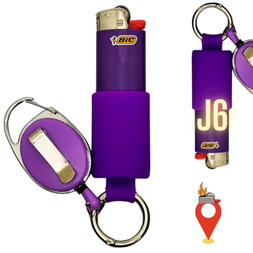 Suporte retrátil para isqueiros BIC feito para a coleira de isqueiro J6 BICs com clipe de mola para prender e remover de chaves, bolsas e muito mais. (Roxo)