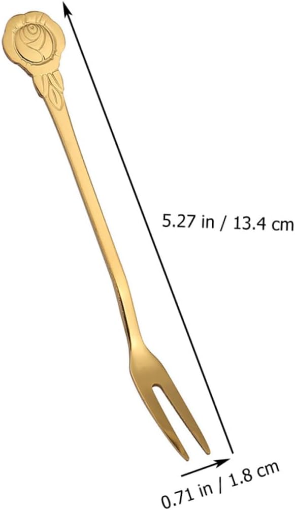 10pcs Titanium Coated Fruit Forks Set Decorative Two-prong Dessert and Cake Forks for Home and Entertaining