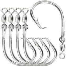 BLUEWING Offset Circle Hook with Swivel Stainless Steel 5pcs/10pcs Extra Sharp for Freshwater Saltwater Big Game Fishing