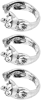 EXCEART 3Pcs Adjustable Knitting Loop Ring, Crochet Loop Ring, Cat Shape Yarn Guide Finger Holder for Knitting, Vintage Silver