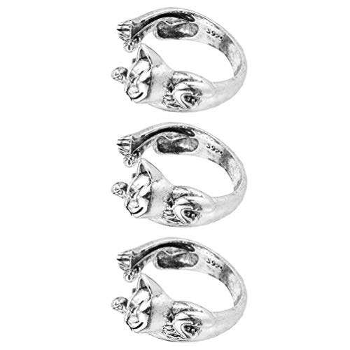 MILISTEN 3Pcs Adjustable Knitting Loop Ring, Crochet Loop Ring, Cat Shape Yarn Guide Finger Holder for Knitting, Vintage Silver