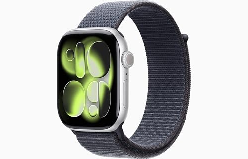 Image of Apple Watch Series 11 [GPS + Cellular, 46mm] Silver Aluminum Case with Anchor Blue Sport Loop Band, One Size (Renewed)