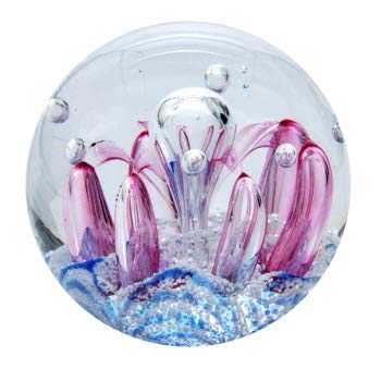 Traumkugel (249) blau rosa mit Blase fluoreszierend - Briefbeschwerer 10cm Handarbeit
