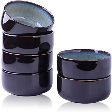 LERATIO Ceramic Bowls Set for Kitchen, 26oz Cereal Soup Bowls Set of 6 for Breakfast, Lunch, Dinner, Oven, Dishwasher, and Microwave Safe for Meals, Reactive Glaze,Reactive Glaze-Gray Blue