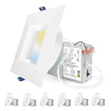 Adetu 4 Inch Anti-Glare LED Downlight,Dimmable Ceiling Light with 5CCT Reset,Selectable from 2700K to 5000K - 12W 1080LM, ETL Certified (White, 6 Pack Square)