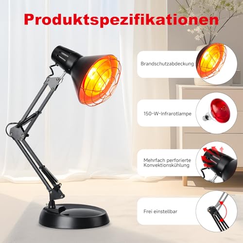 Cozion Infrarotlampe Wärmelampe 150 watt Rotlichtlampe Infrarotlicht Heimgebrauch Infrarotlicht-Rotlicht-Wärmelampen Temperatur einstellbar Infrarotlichtlampe