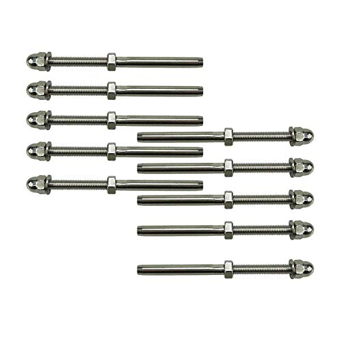 60 pcs Stainless Steel Handrail Railing Cable Tensioner Threaded Stud End Fitting for 1/8 inch Cable Wire