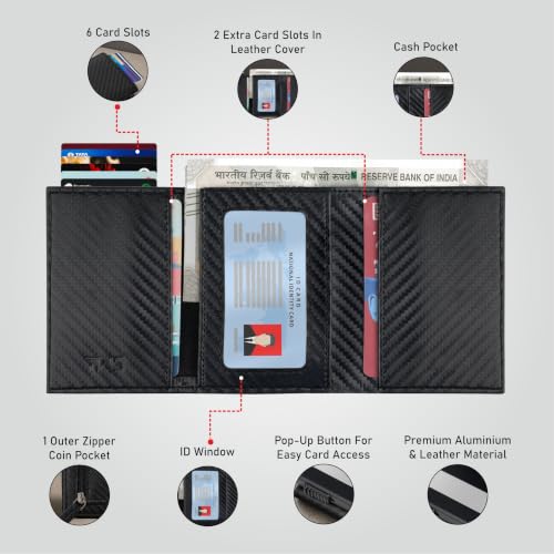 Image of The Wallet Store Defender RFID Protected Wallet | Pop-up Card Holder | Scan Proof Wallets for Men | Aluminium Case | Up to 8 Cards | Credit & Debit Card Holder (Carbon Fibre Edition)