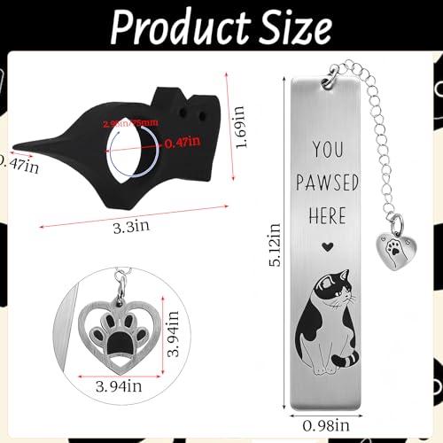 4 Stück Katzen Lesezeichen, Ostergeschenke Frauen Daumen Buchseitenhalter Metall Lesezeichen mit Katzenmotiv und Anhänger Bookmark für Lesefreunde Studenten