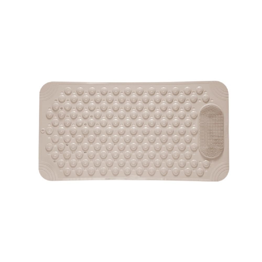 PLATU Quick Drying Feet Massage Bath Mat, Non-Slip Shower Mat with Drain Holes Suction Cups, Machine Washable Tub Shower Mats for Bathroom, 27.6 x 14.2 inches (Beige)